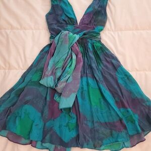 Halston Heritage Vibrant Blue and Green Backless Dress